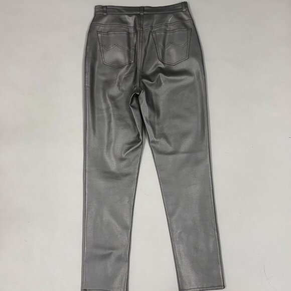 Vintage 90s Silver Faux Leather Pants – High Waist, Tapered Fit - Picture 6 of 6